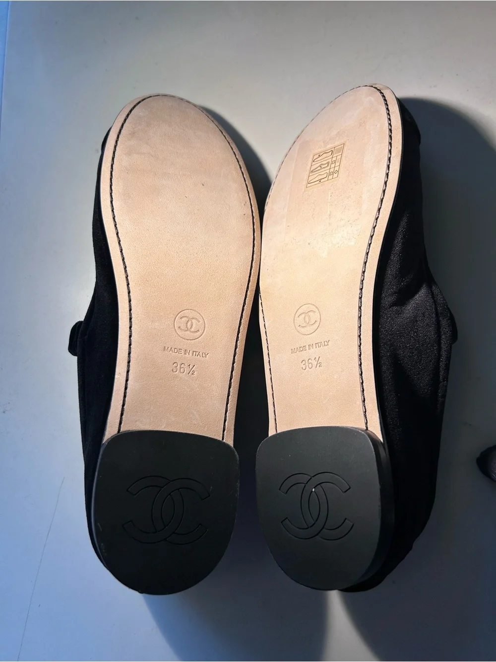CHANEL Black Velvet Elastic Topline Ballet Flats